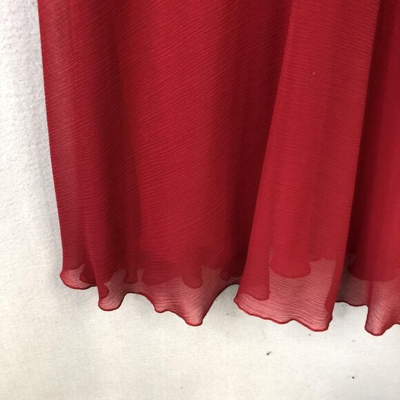 Donna Morgan Dress Womens 6 Red Silk Midi V Neck Pleated Bodice Formal Cocktail - Picture 7 of 15